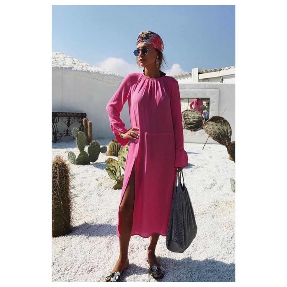 H&M Pink Dress with Slit in Rose Chiffon